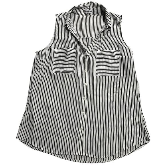 NWOT Express Sleeveless Blouse Striped Button Front Womens Sz Large White Black - Picture 1 of 9